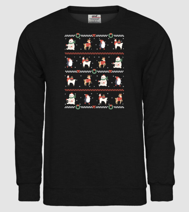 Pulover urât cu Animale drăguțe model negru pe tricou