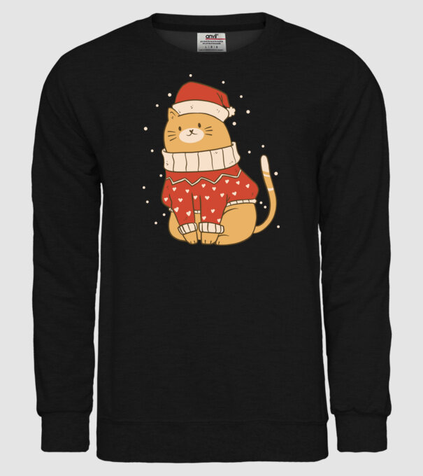 Pisică drăguță de Crăciun model negru pe tricou