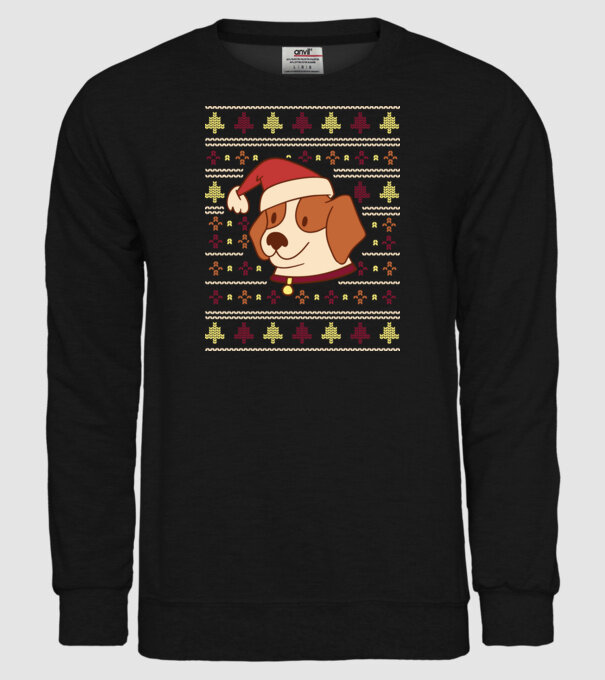 Pulover urât de Crăciun cu cățeluș drăguț model negru pe tricou