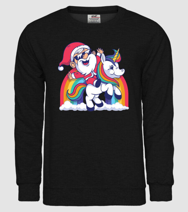 Moș Crăciun Drăguț Unicorn tricou model negru pe tricou