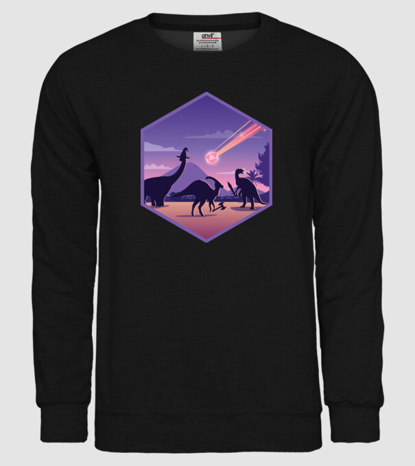 Dinozaur Meteor model negru pe tricou