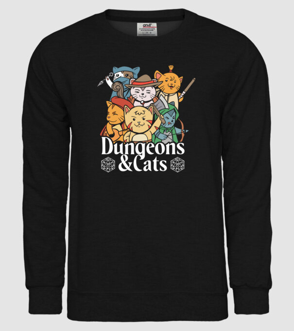 Dungeons and Cats - Joc de rol cu pisici model negru pe tricou