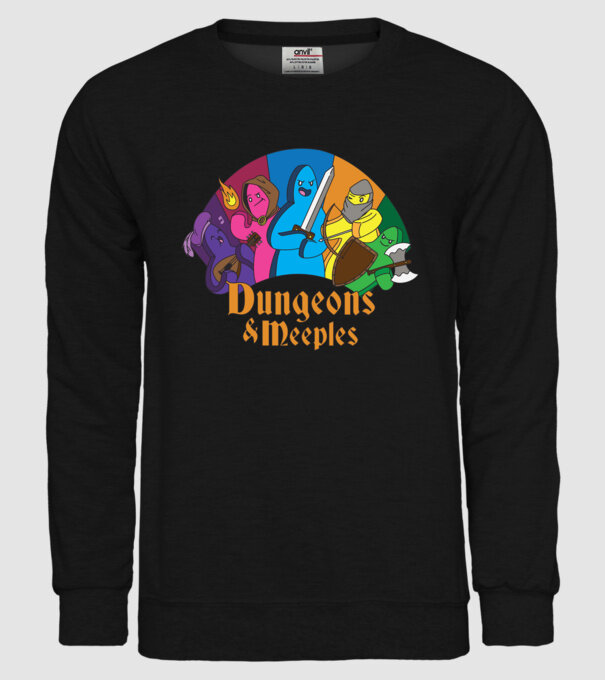 Dungeons Meeples model negru pe tricou