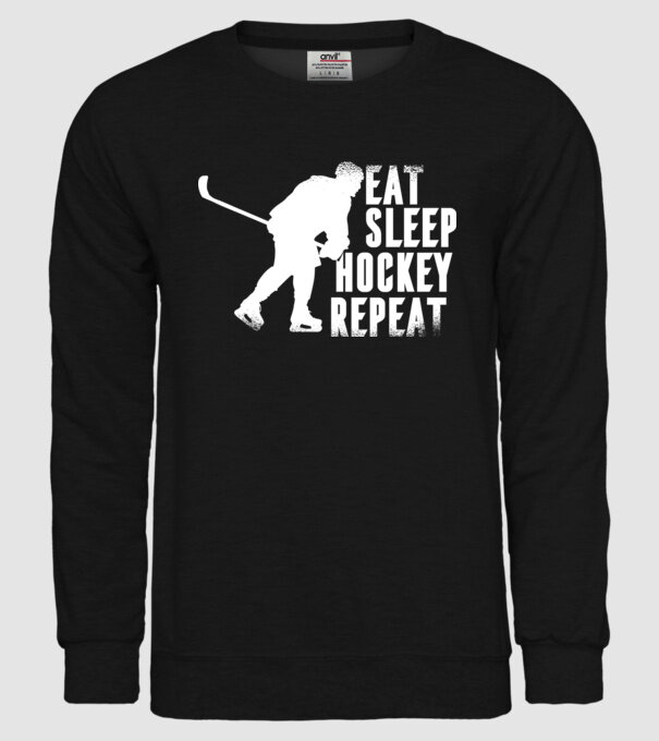 Eat Sleep Hockey Repeat model negru pe tricou