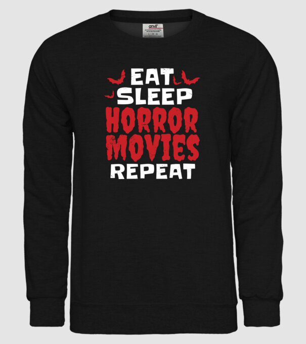 Eat Sleep Horror Movies Repeat model negru pe tricou