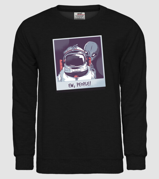 Ew, Oameni - Astronaut cu extraterestru model negru pe tricou
