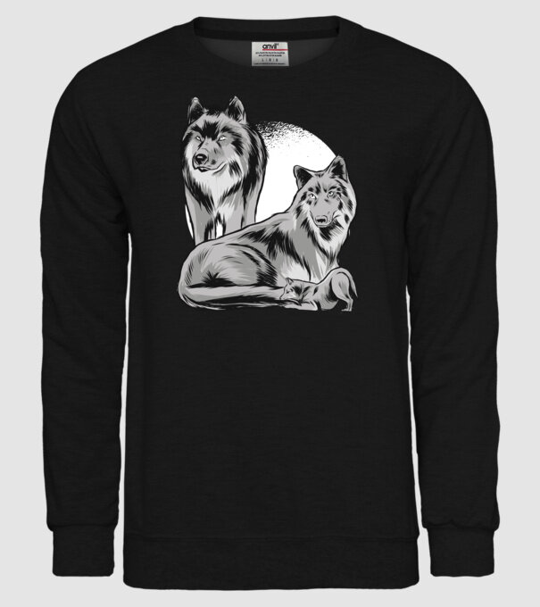 Familie de lupi model negru pe tricou