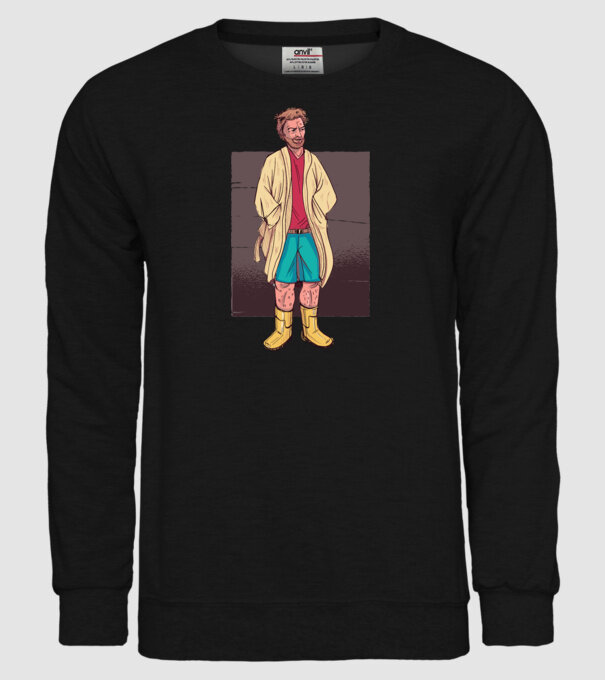 Bărbat în halat model negru pe tricou