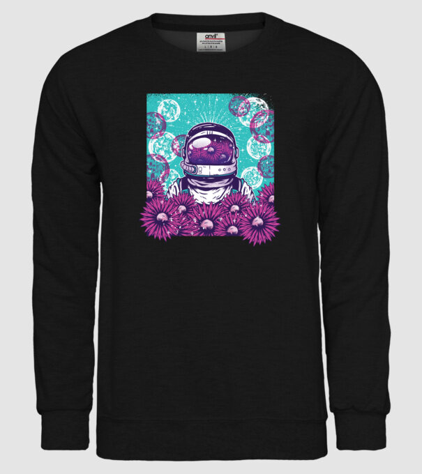 Floral Astronaut model negru pe tricou