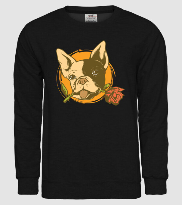 Bulldog francez cu trandafir model negru pe tricou