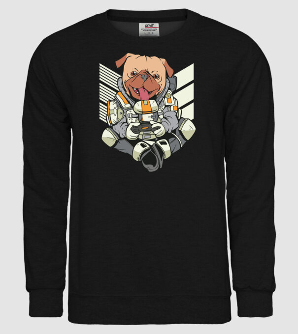 Mops Gamer model negru pe tricou