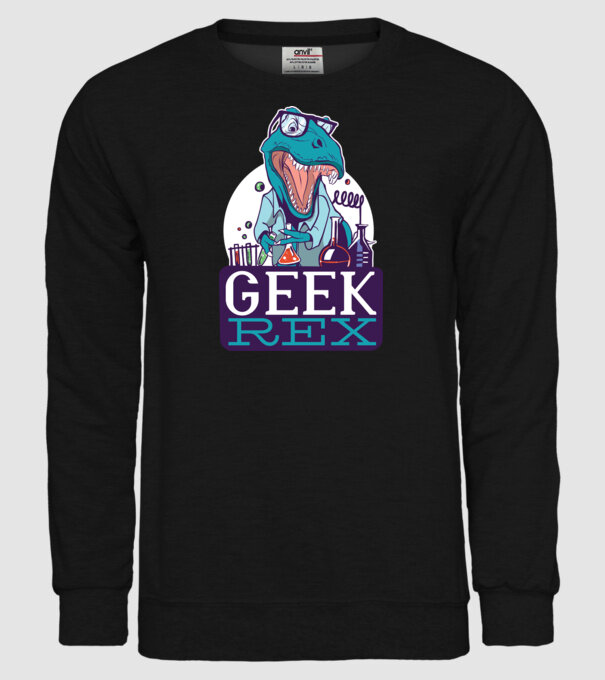 Geek Rex dinozaur tricou model negru pe tricou
