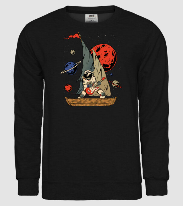 Astronaut Chitarist model negru pe tricou
