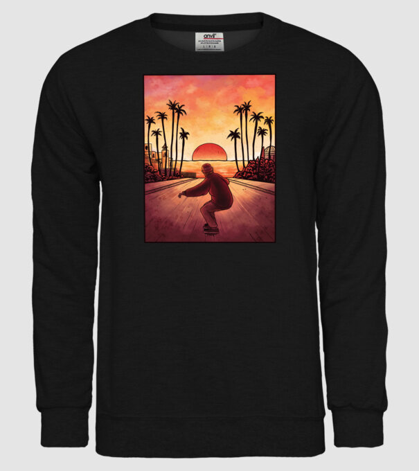 Apus de soare Skateborder model negru pe tricou