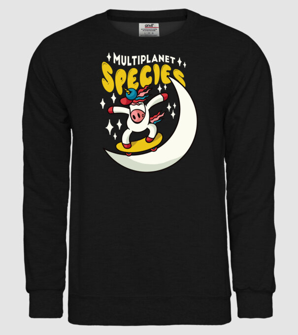Skateboarding unicorn model negru pe tricou