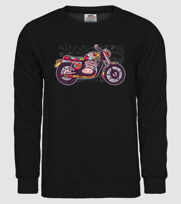 Motociclist Hippi model negru pe tricou