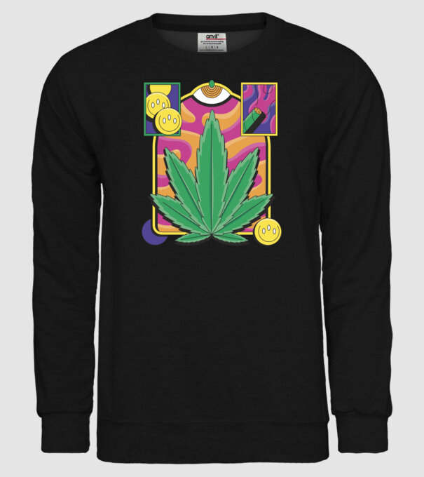 Hippy Cannabis model negru pe tricou