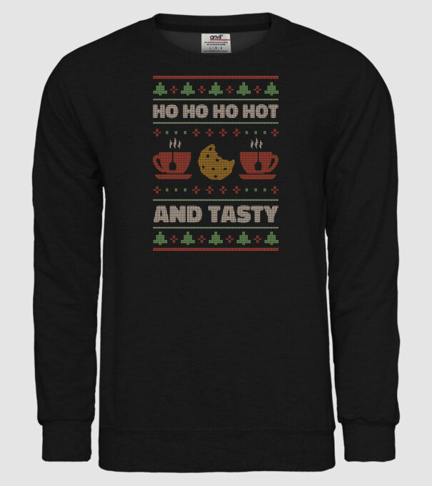 Ho Ho Ho Hot and Tasty Pulovăr urât model negru pe tricou