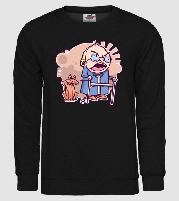 Bunic în vârstă cu pisică model negru pe tricou