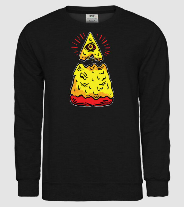Illuminati Pizza model negru pe tricou