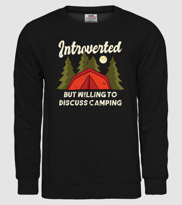 Camping Introvertit model negru pe tricou