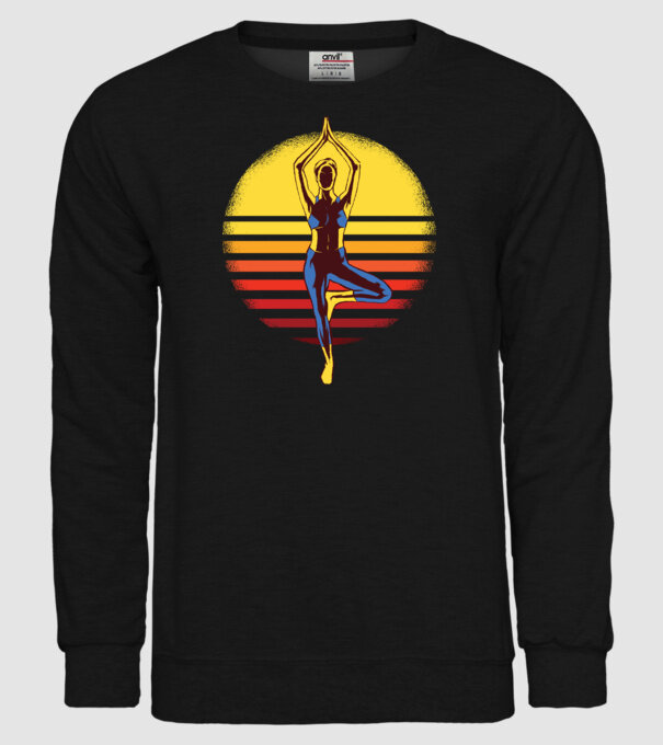 Retro yoga model negru pe tricou