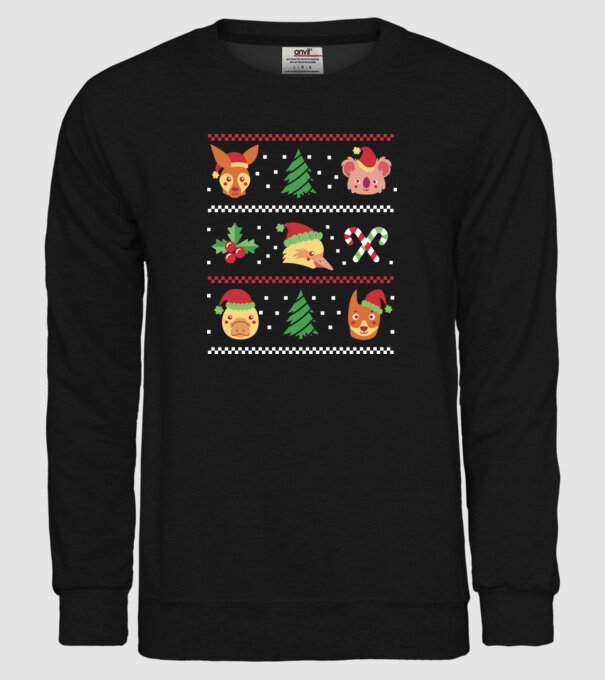 Pulover urât Animale de Crăciun model negru pe tricou