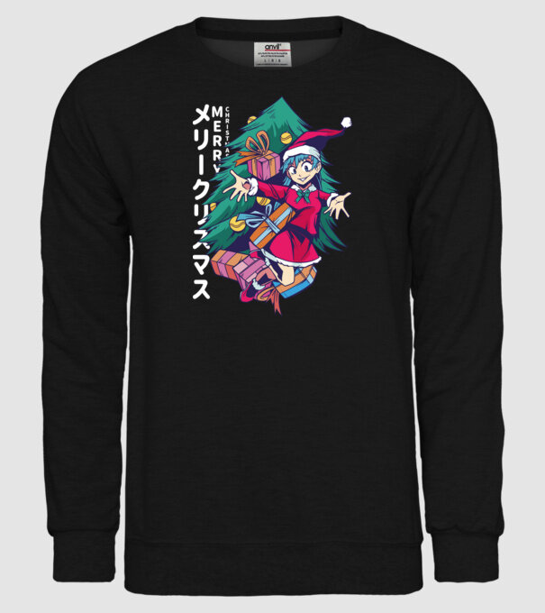 Anime Crăciun model negru pe tricou