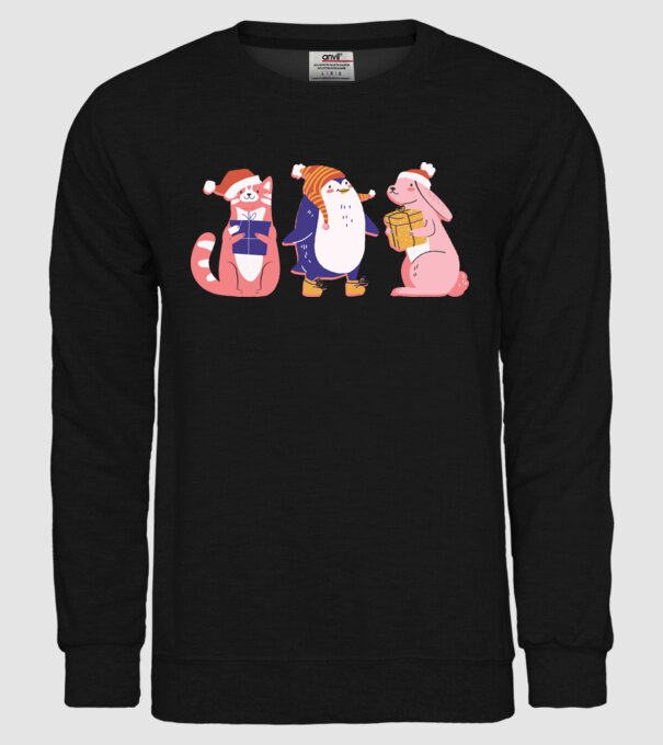 Animale drăguțe de Crăciun model negru pe tricou