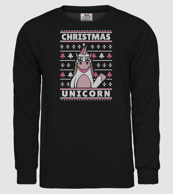 Unicorn de Crăciun pulover urât model negru pe tricou