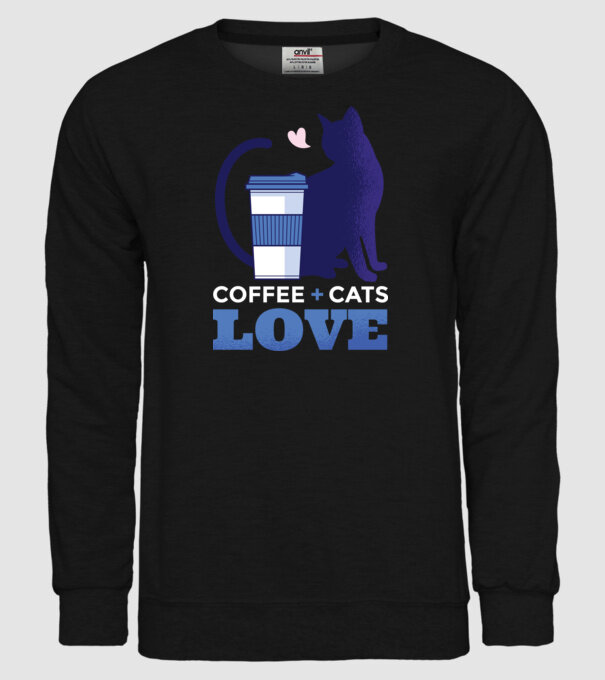 Cafea + Pisici = dragoste model negru pe tricou