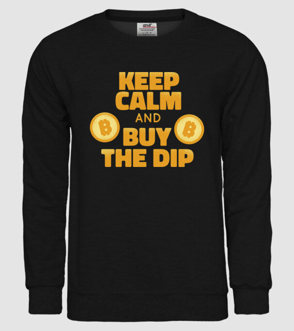 Keep calm and buy the dip Bitcoin model negru pe tricou