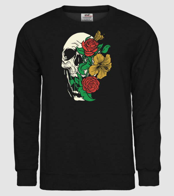 Trandafir craniu model negru pe tricou