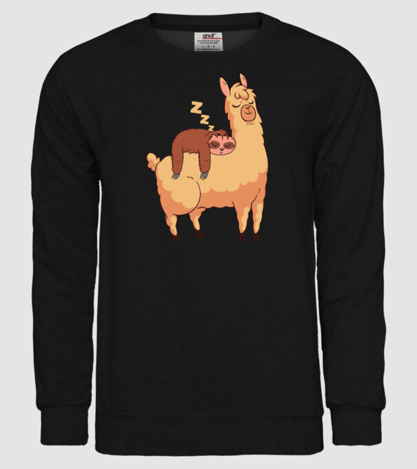 Leneș dormind pe Lama tricou amuzant model negru pe tricou