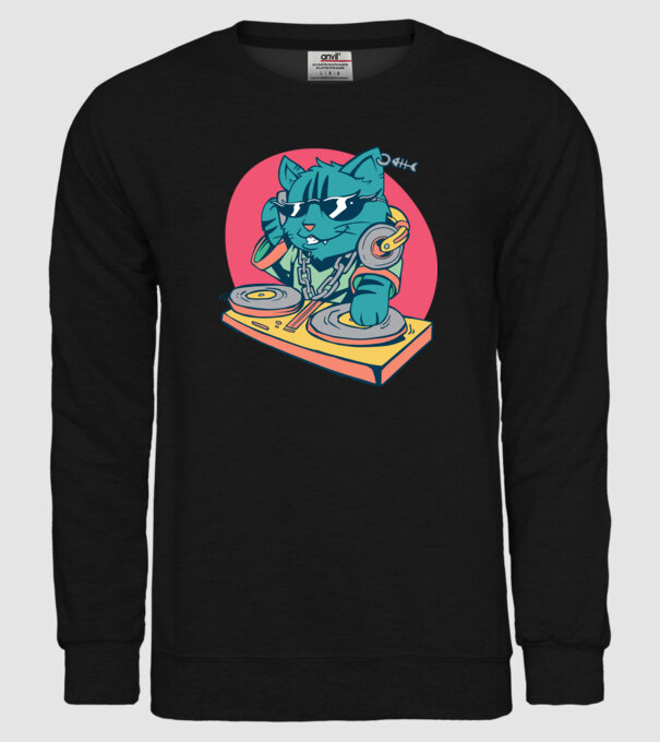 Pisică DJ model negru pe tricou