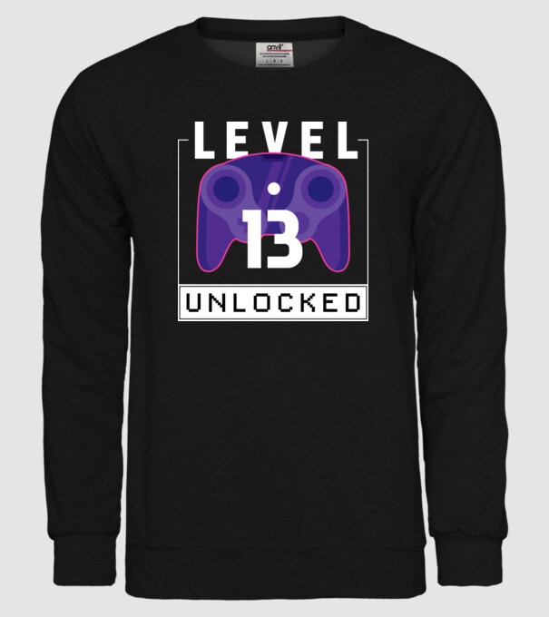 Level 13 Unlocked Gamer Birthday model negru pe tricou