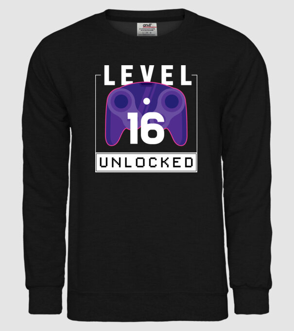 Level 16 Unlocked Gamer Birthday model negru pe tricou