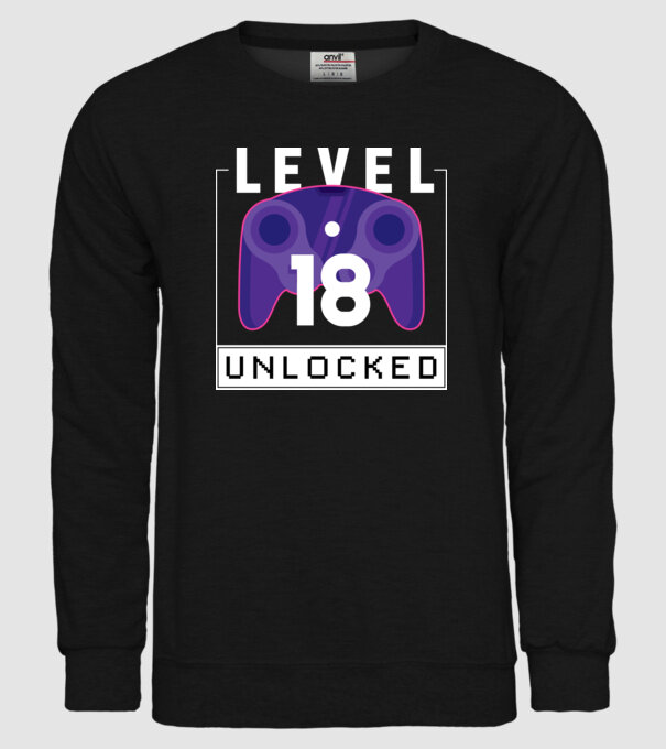 Level 18 Unlocked Gamer Birthday model negru pe tricou
