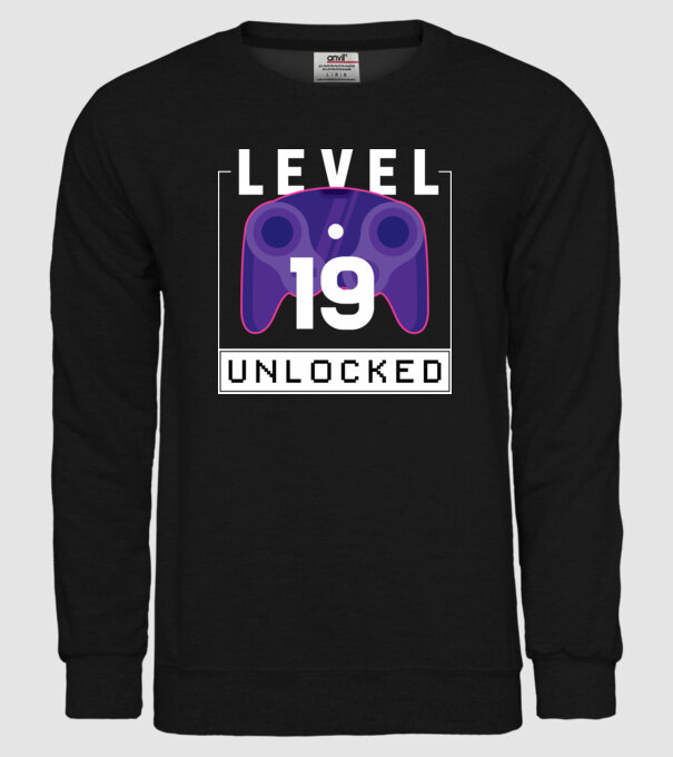 Level 19 Unlocked Gamer Birthday model negru pe tricou