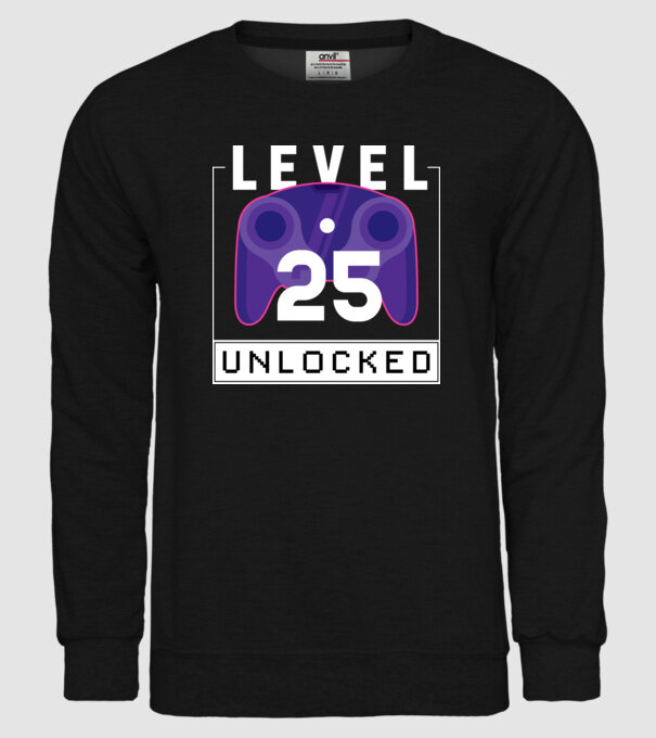 Level 25 Unlocked Gamer Birthday model negru pe tricou