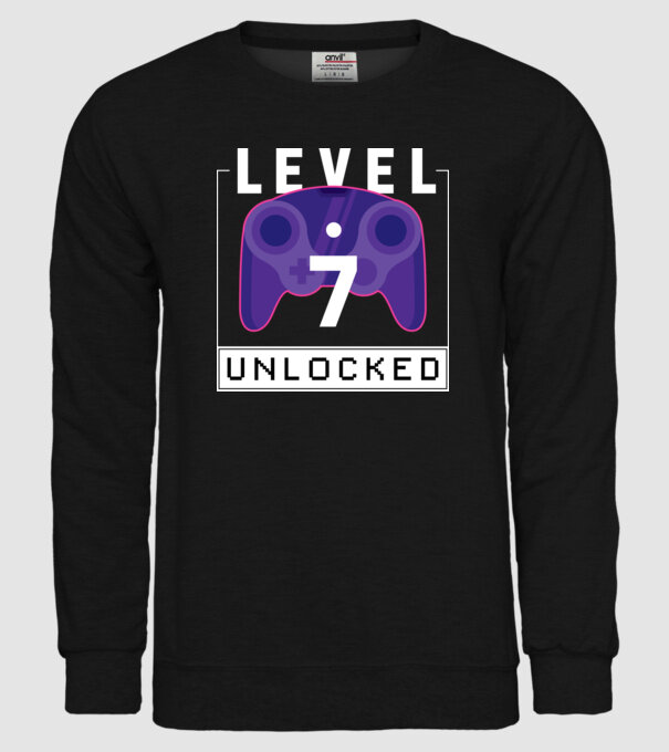 Level 7 Unlocked Gamer Birthday model negru pe tricou