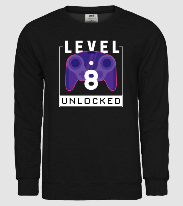 Level 8 Unlocked Gamer Birthday model negru pe tricou