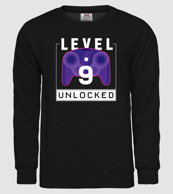Level 9 Unlocked Gamer Birthday model negru pe tricou