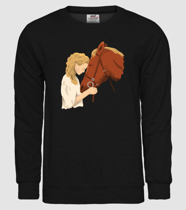 Fată cu cal model negru pe tricou