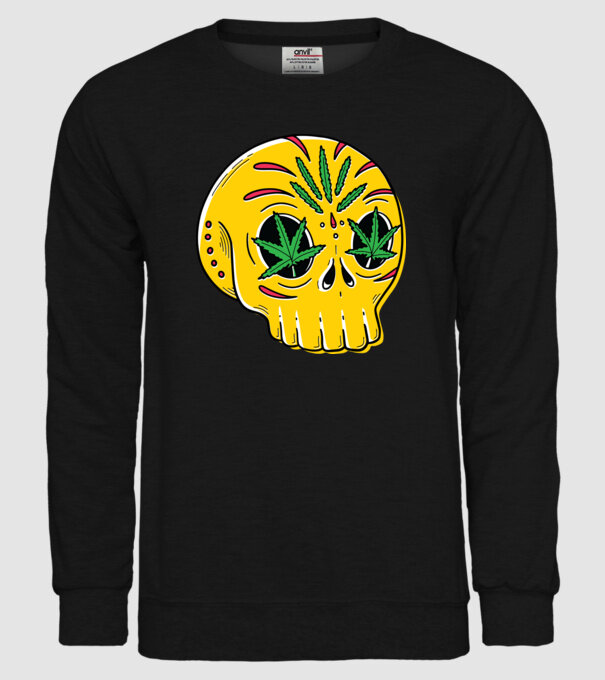 Marijuana Craniu model negru pe tricou
