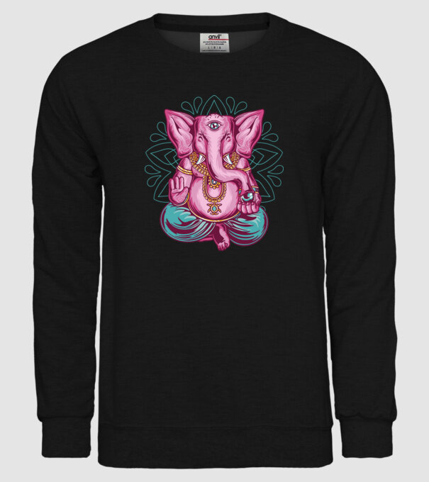 Elefant făcând meditație Dharma model negru pe tricou