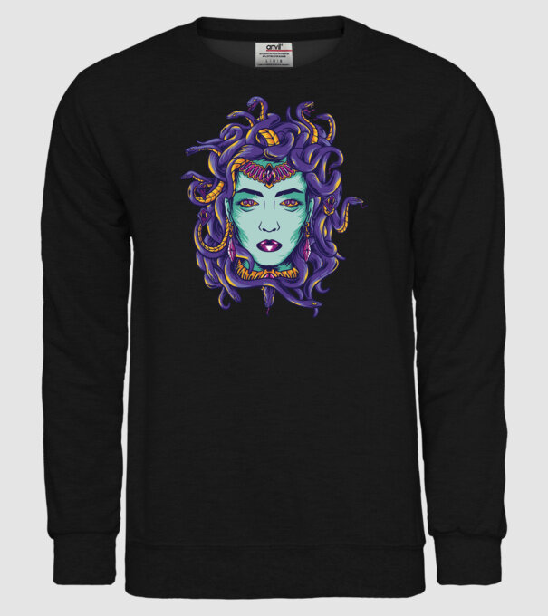 Cap de meduză model negru pe tricou