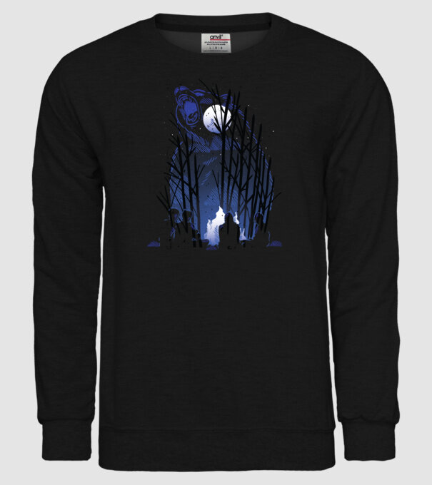 Urs în pădure noaptea model negru pe tricou