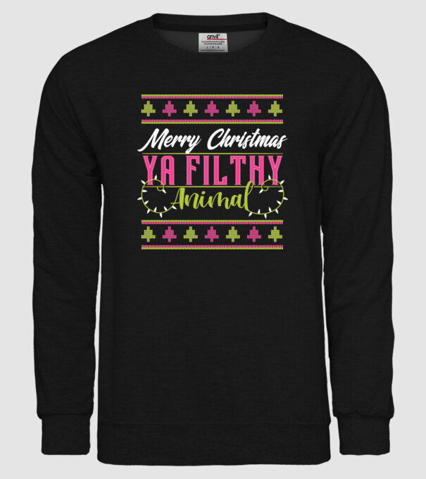 Merry Christmas Ya Filthy Animal model negru pe tricou