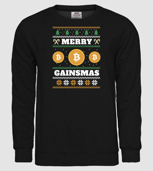 Merry Gainmas Bitcoin tricou cu pulovăr urât model negru pe tricou
